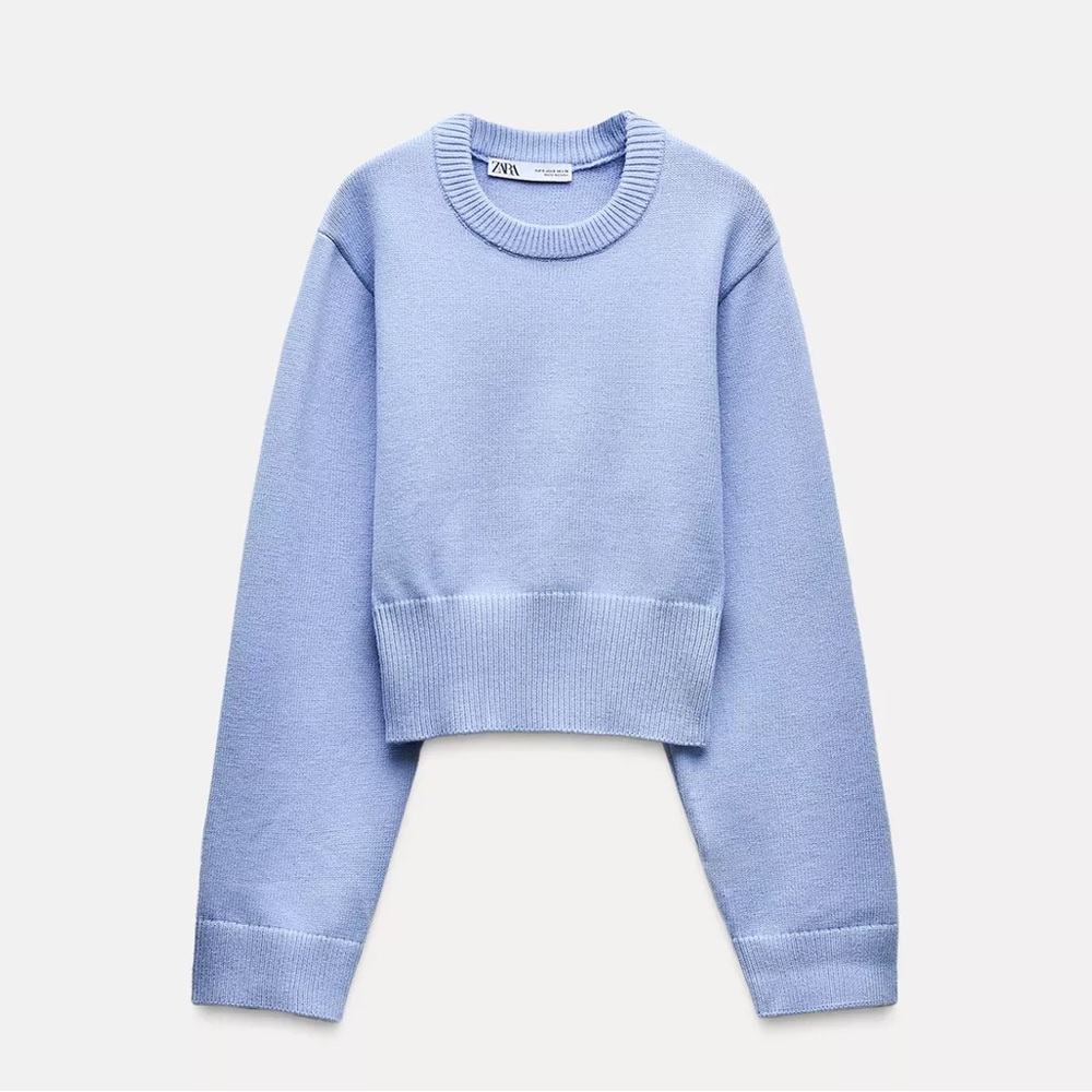 NWT Zara Ice Blue Basic Knit Wide Sleeve Sweater Small